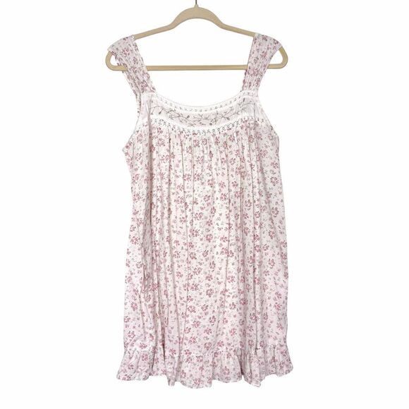 Vintage Nightgown small white pink lace Floral Sleeveless Cotton sleep Dress S - Picture 1 of 11